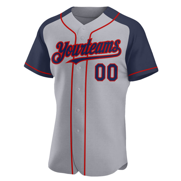 Custom Gray Navy-Red Authentic Raglan Sleeves Baseball Jersey