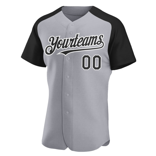Custom Gray Black-White Authentic Raglan Sleeves Baseball Jersey