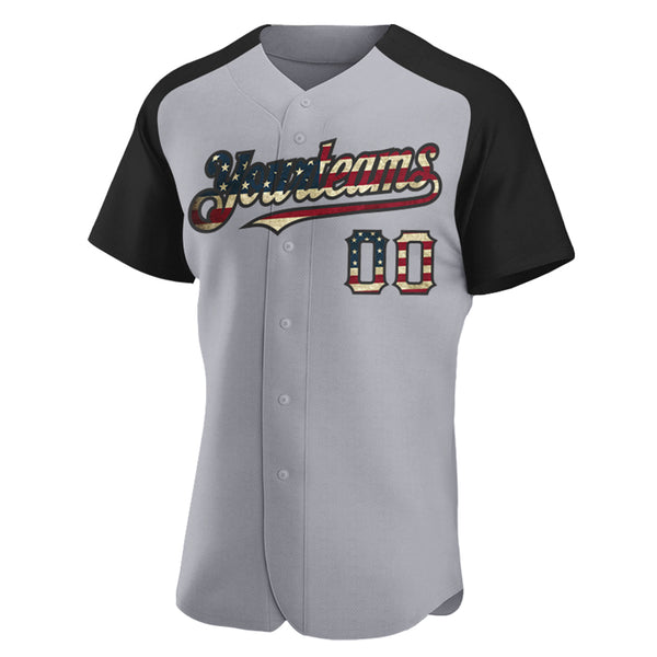 Custom Gray Vintage USA Flag-Black Authentic Raglan Sleeves Baseball Jersey