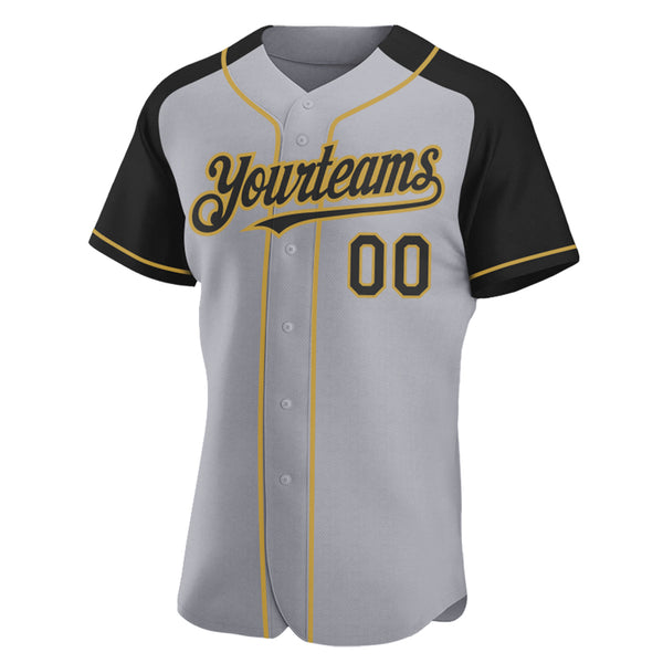 Custom Gray Black-Old Gold Authentic Raglan Sleeves Baseball Jersey