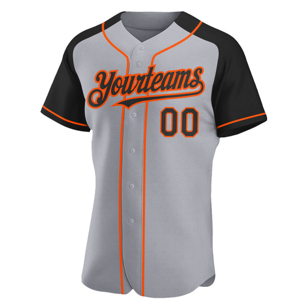Custom Gray Black-Orange Authentic Raglan Sleeves Baseball Jersey