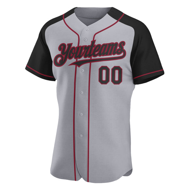 Custom Gray Black-Crimson Authentic Raglan Sleeves Baseball Jersey
