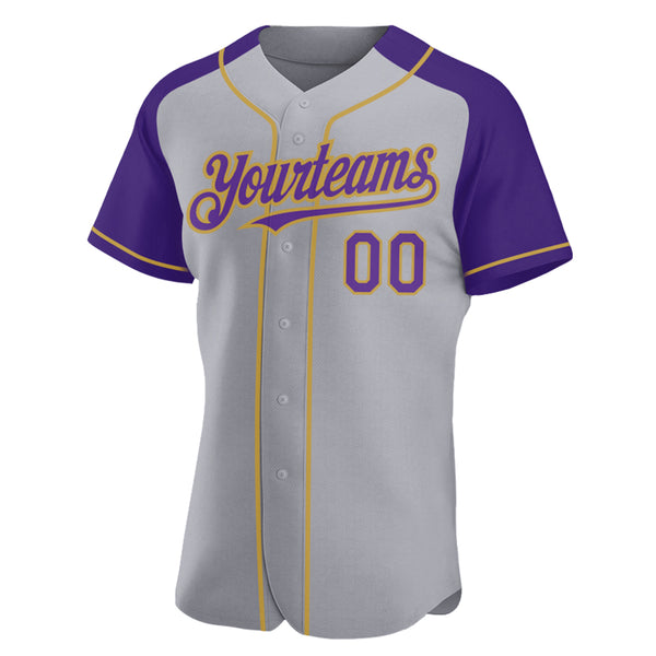 Custom Gray Purple-Old Gold Authentic Raglan Sleeves Baseball Jersey