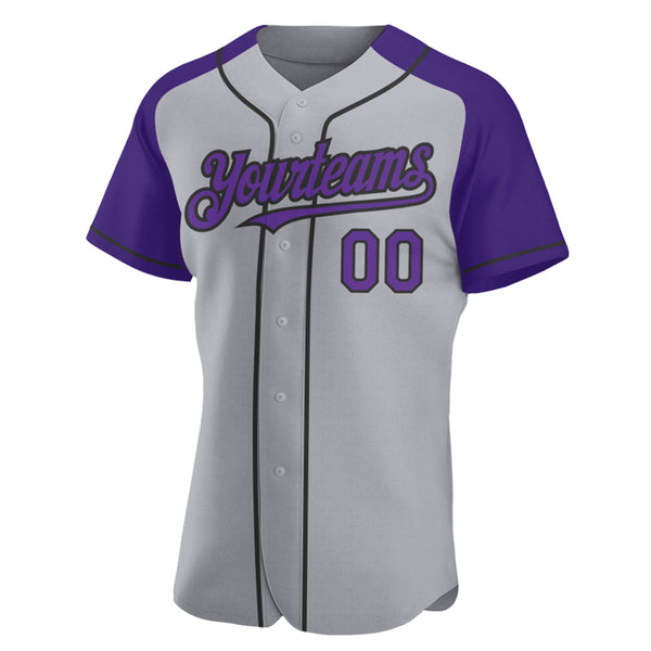 Custom Gray Purple-Black Authentic Raglan Sleeves Baseball Jersey