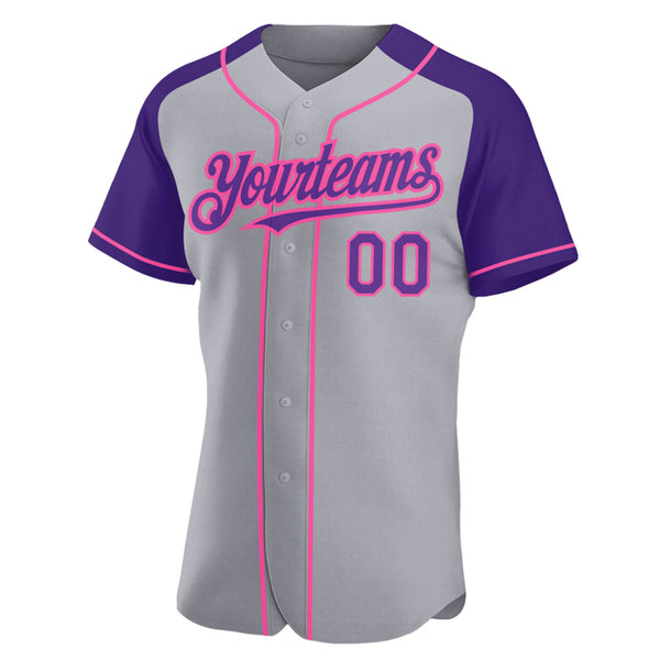 Custom Gray Purple-Pink Authentic Raglan Sleeves Baseball Jersey