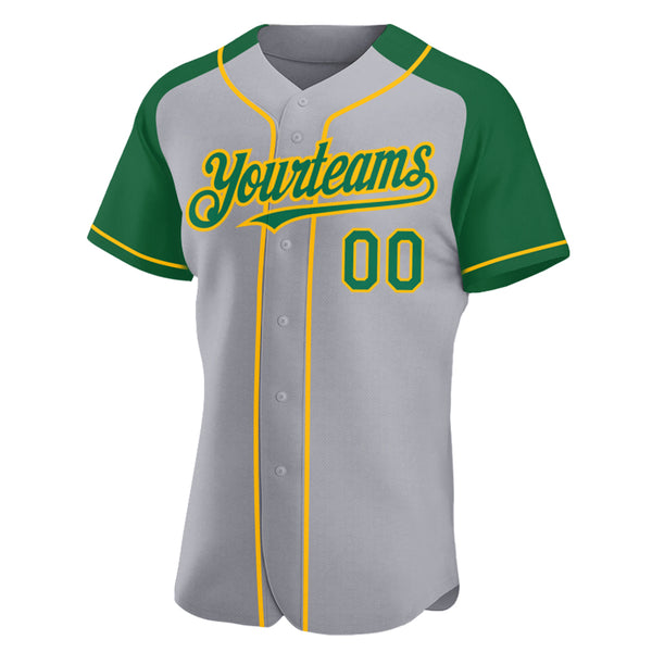 Custom Gray Kelly Green-Gold Authentic Raglan Sleeves Baseball Jersey