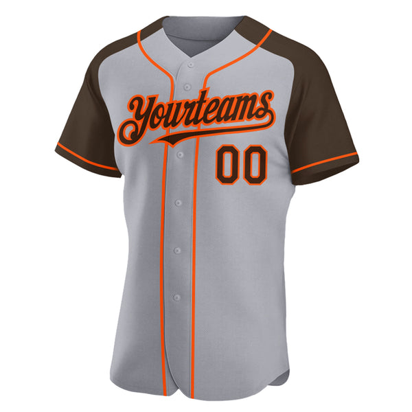 Custom Gray Brown-Orange Authentic Raglan Sleeves Baseball Jersey