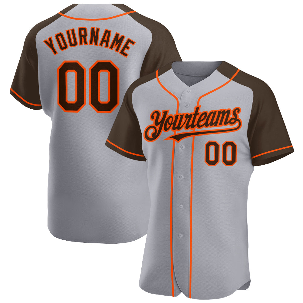 Custom Gray Brown-Orange Authentic Raglan Sleeves Baseball Jersey