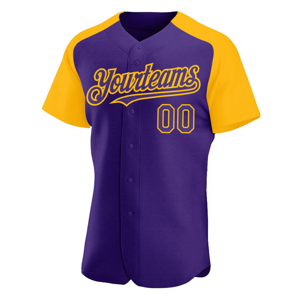 Custom Purple Gold Authentic Raglan Sleeves Baseball Jersey