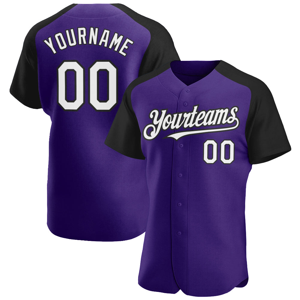 Custom Purple White-Black Authentic Raglan Sleeves Baseball Jersey