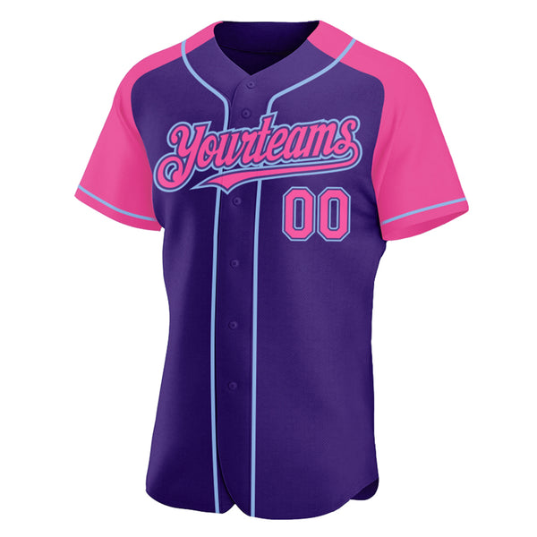 Custom Purple Pink-Light Blue Authentic Raglan Sleeves Baseball Jersey