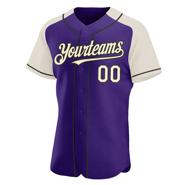 Custom Purple Cream-Black Authentic Raglan Sleeves Baseball Jersey