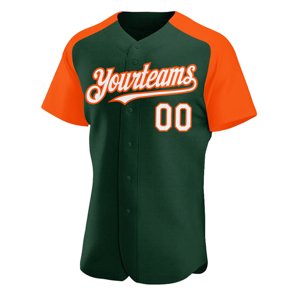 Custom Green White-Orange Authentic Raglan Sleeves Baseball Jersey