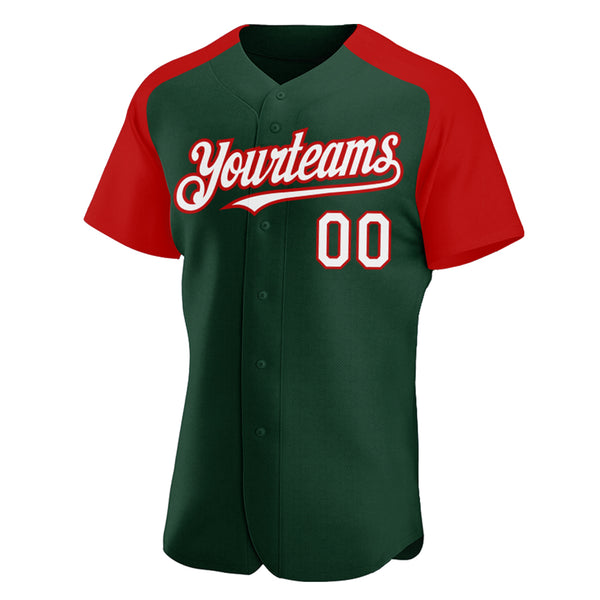 Custom Green White-Red Authentic Raglan Sleeves Baseball Jersey