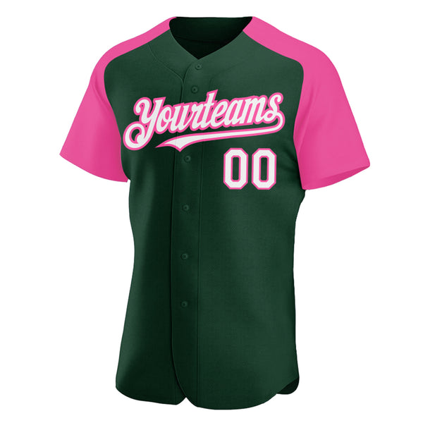 Custom Green White-Pink Authentic Raglan Sleeves Baseball Jersey