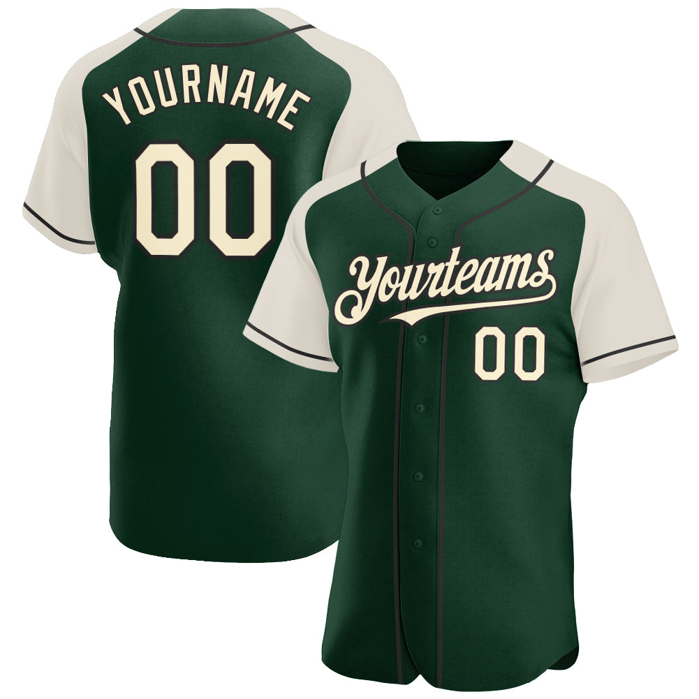 Custom Green Cream-Black Authentic Raglan Sleeves Baseball Jersey