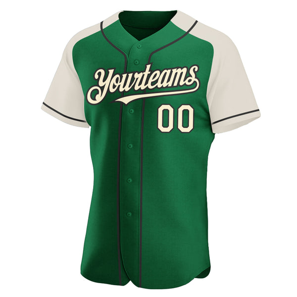Custom Kelly Green Cream-Black Authentic Raglan Sleeves Baseball Jersey