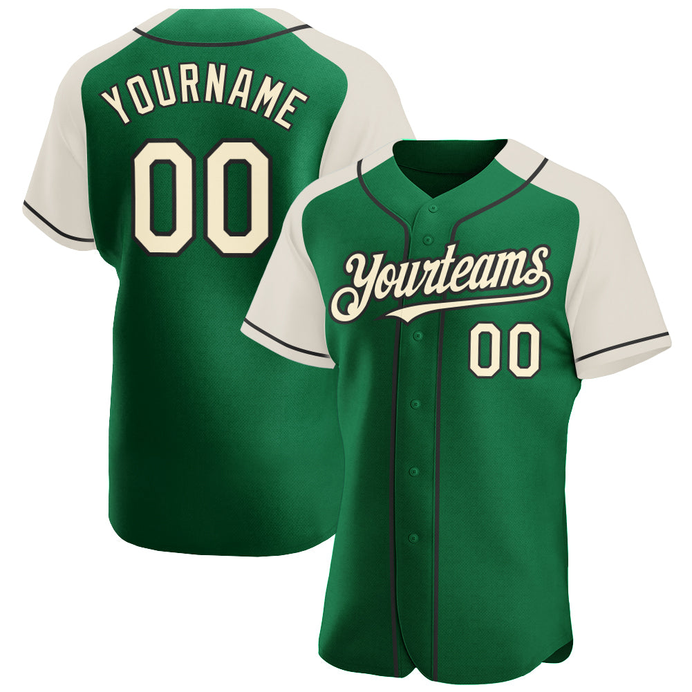 Custom Kelly Green Cream-Black Authentic Raglan Sleeves Baseball Jersey