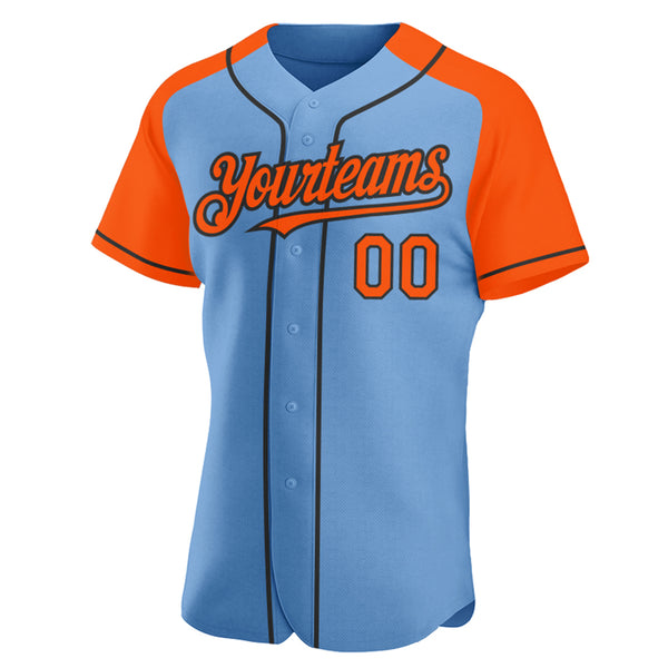 Custom Light Blue Orange-Black Authentic Raglan Sleeves Baseball Jersey