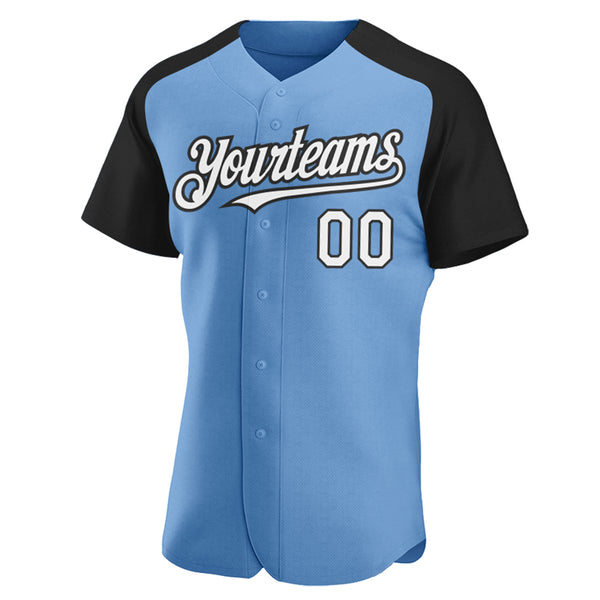 Custom Light Blue White-Black Authentic Raglan Sleeves Baseball Jersey