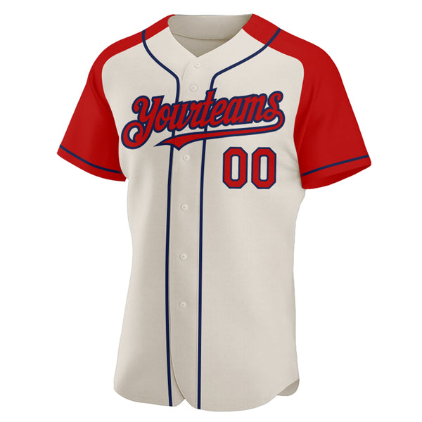 Custom Cream Red-Navy Authentic Raglan Sleeves Baseball Jersey