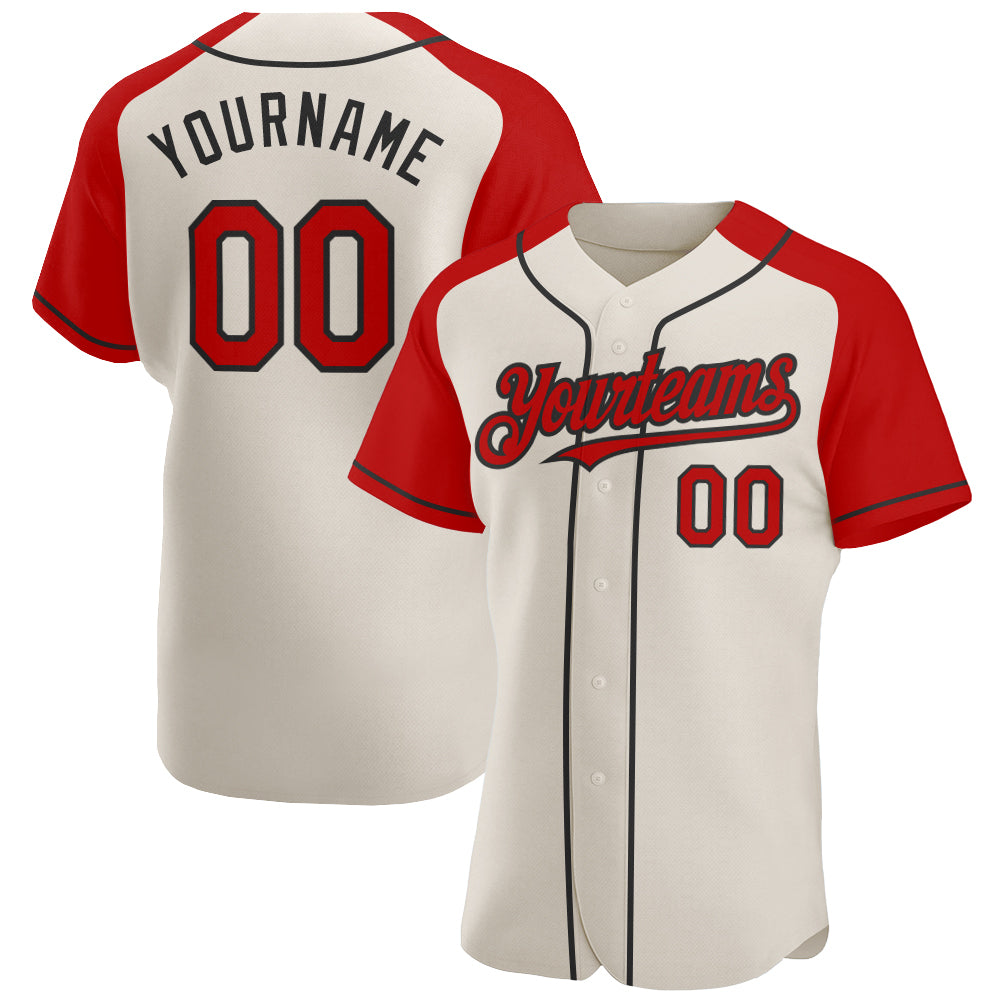 Custom Cream Red-Black Authentic Raglan Sleeves Baseball Jersey