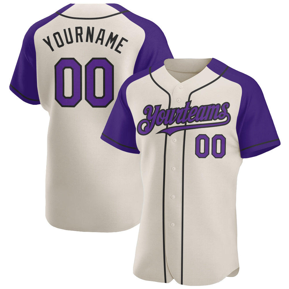 Custom Cream Purple-Black Authentic Raglan Sleeves Baseball Jersey