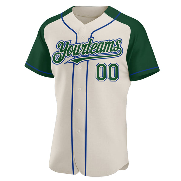 Custom Cream Green-Royal Authentic Raglan Sleeves Baseball Jersey