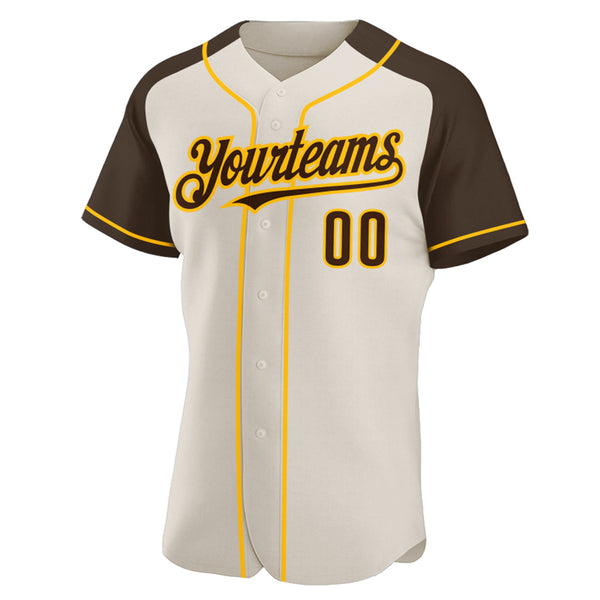 Custom Cream Brown-Gold Authentic Raglan Sleeves Baseball Jersey