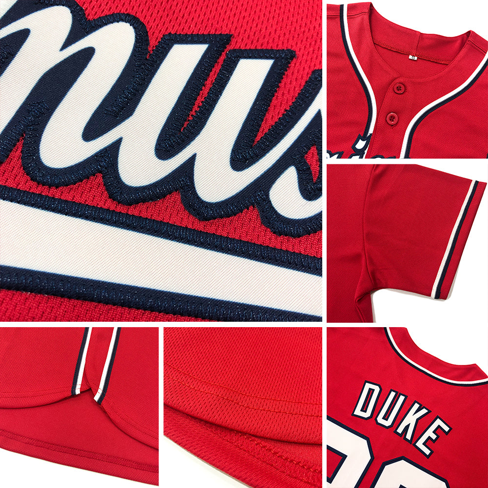 Custom Light Blue Red-Navy Authentic Fade Fashion Baseball Jersey