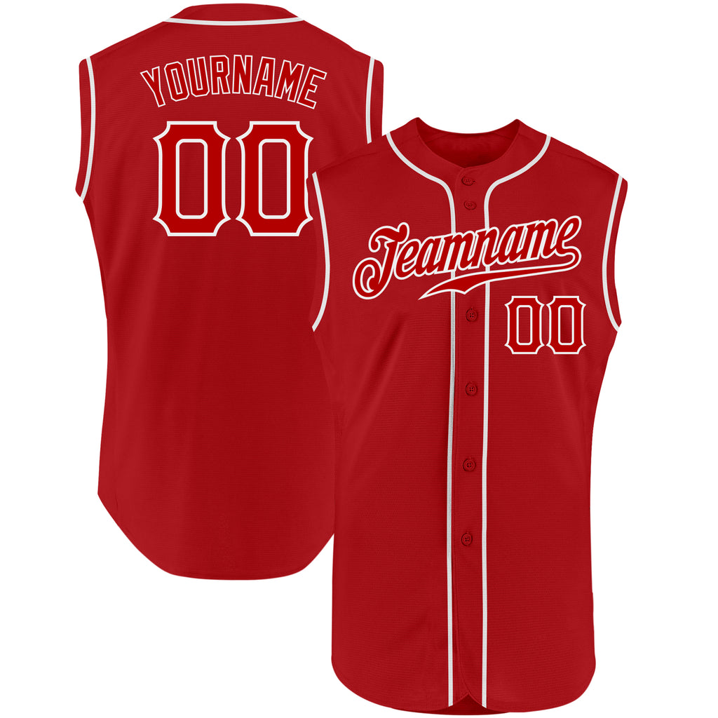 Custom Red Red-White Authentic Sleeveless Baseball Jersey