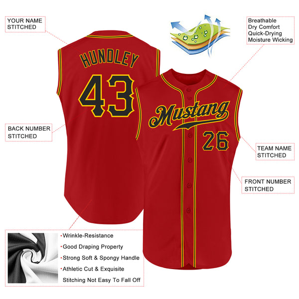 Custom Red Black-Gold Authentic Sleeveless Baseball Jersey