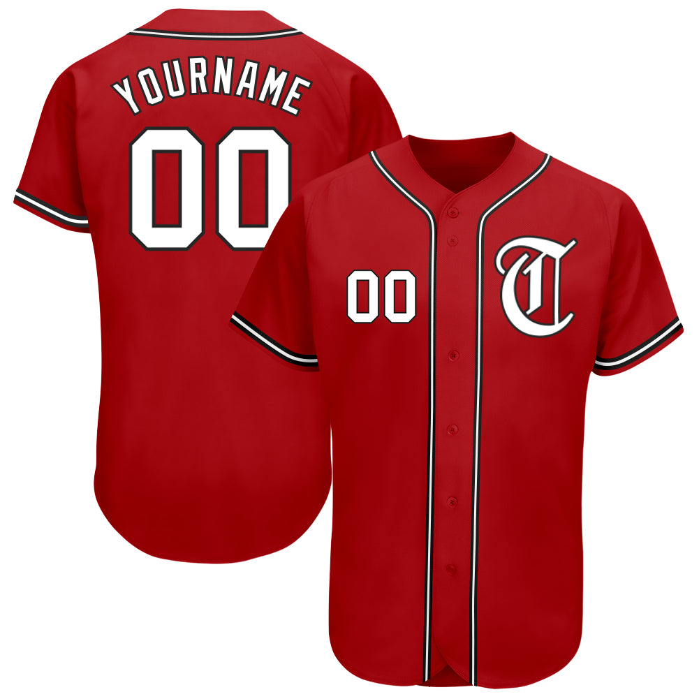 Custom Red White-Black Authentic Baseball Jersey