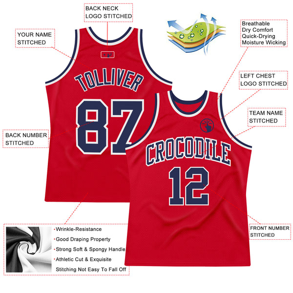 Custom Red Navy-White Authentic Throwback Basketball Jersey