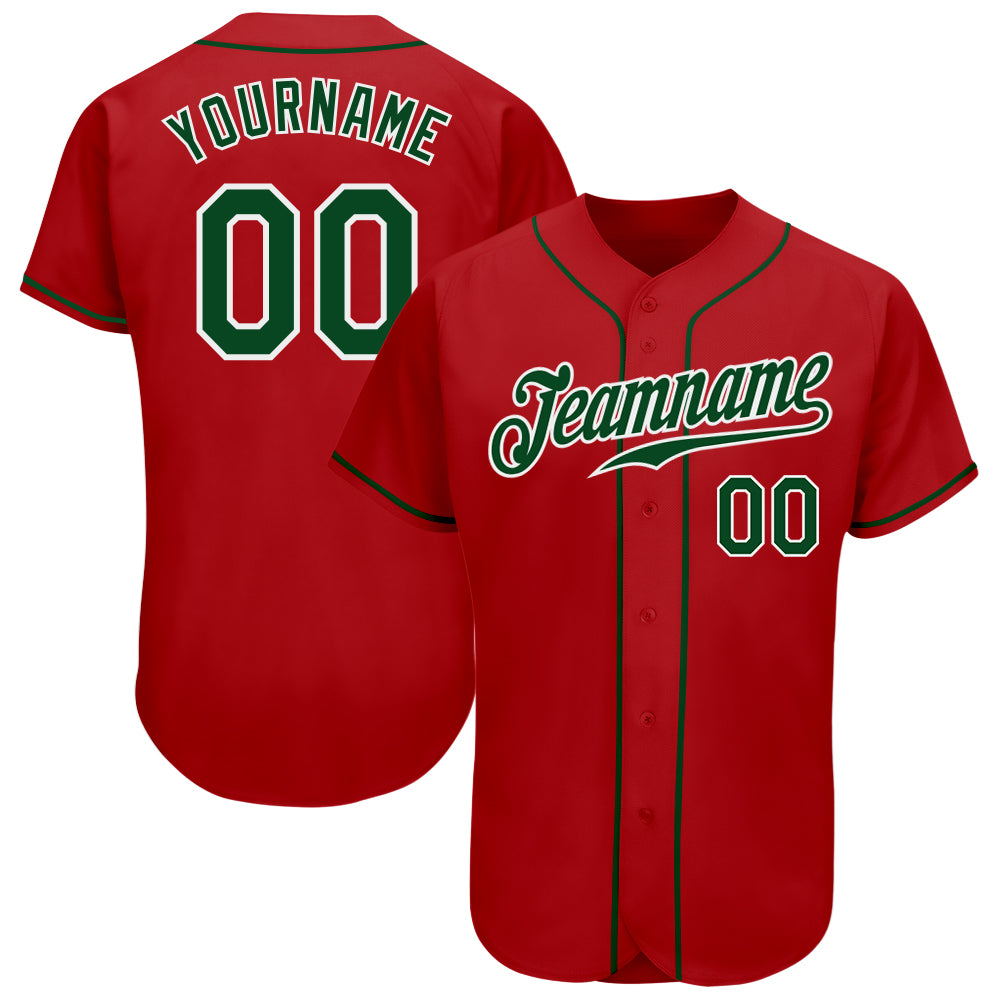 Custom Red Green-White Authentic Baseball Jersey