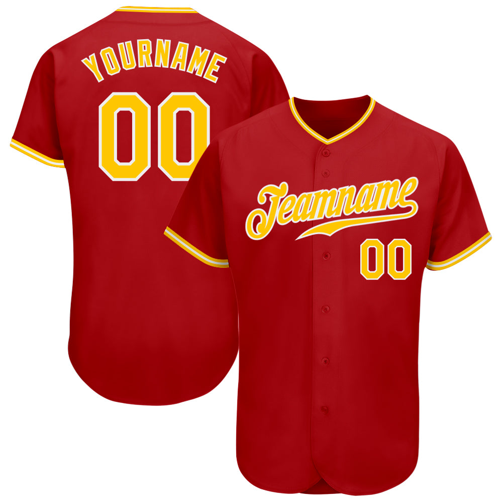 Custom Red Gold-White Authentic Baseball Jersey