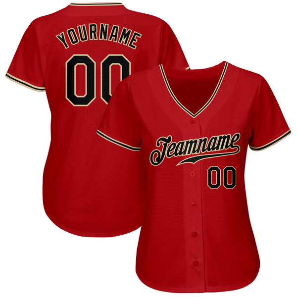 Custom Red Black-City Cream Authentic Baseball Jersey