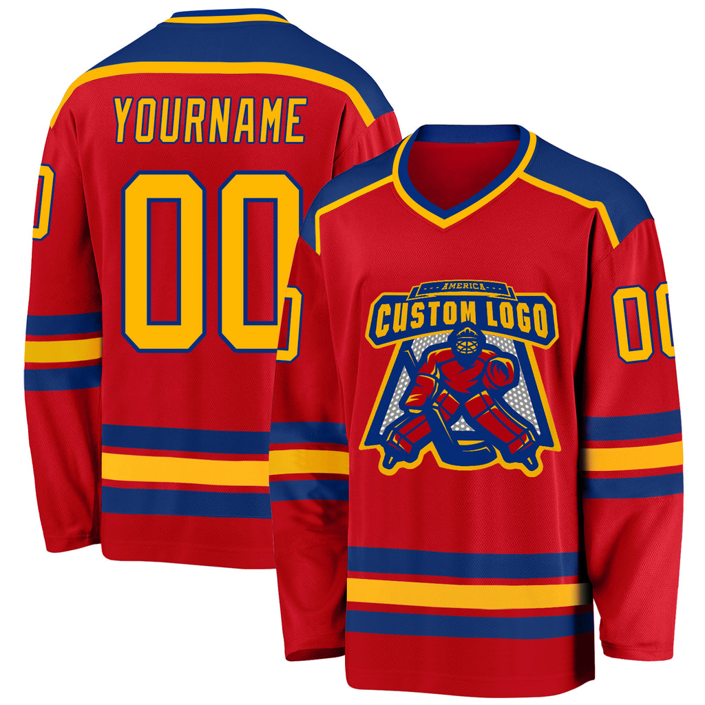 Custom Red Gold-Royal Hockey Jersey