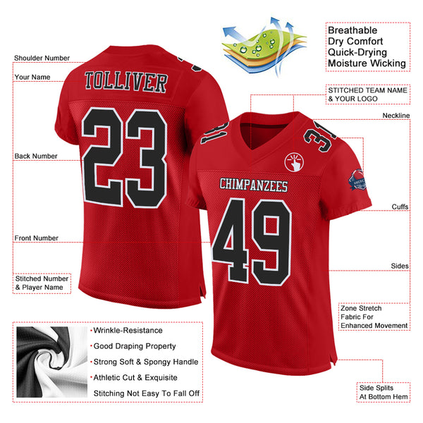 Custom Red Black-White Mesh Authentic Football Jersey