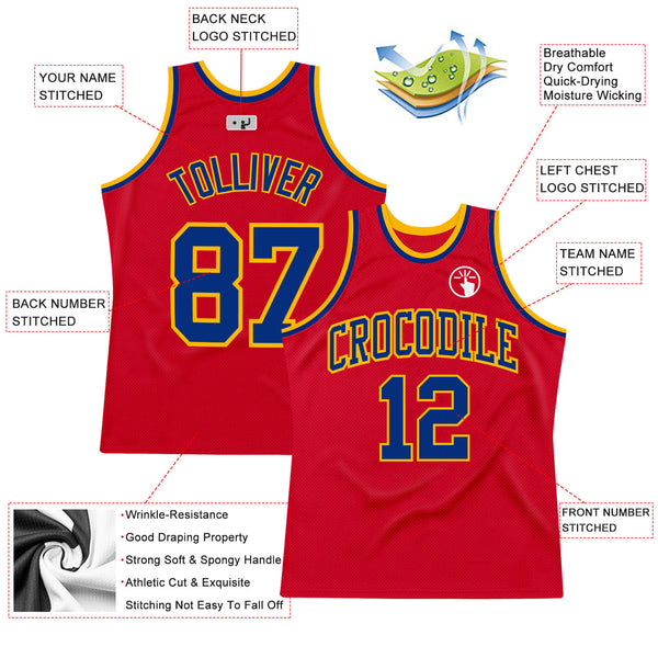 Custom Red Royal-Gold Authentic Throwback Basketball Jersey