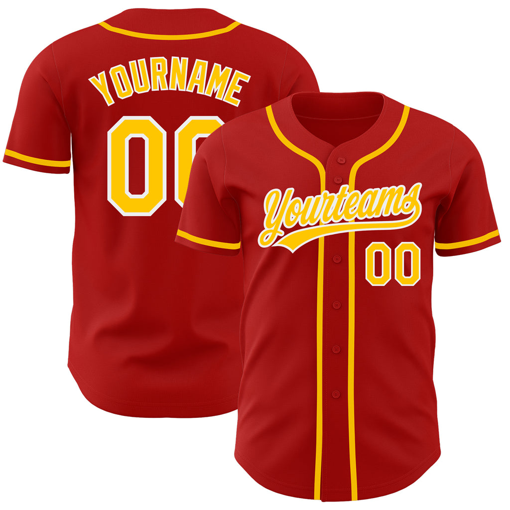 Custom Red Gold-White Authentic Baseball Jersey