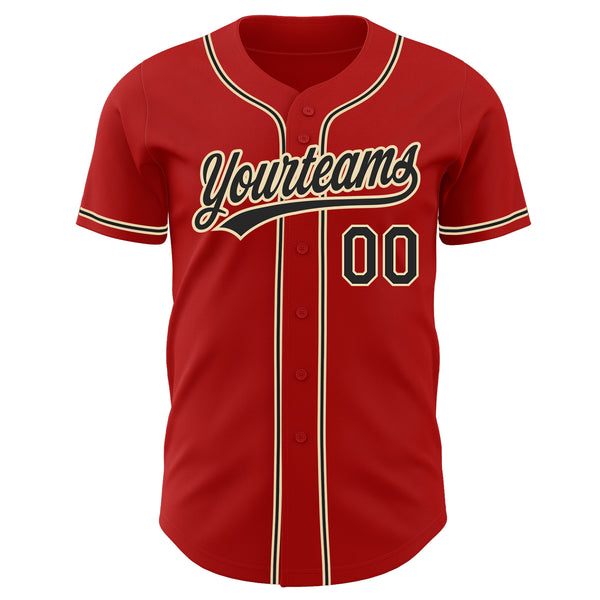 Custom Red Black-City Cream Authentic Baseball Jersey