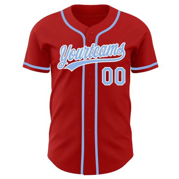 Custom Red Light Blue-White Authentic Baseball Jersey