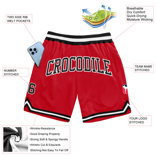 Custom Red Black-White Authentic Throwback Basketball Shorts