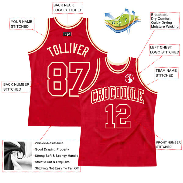 Custom Red Red-Cream Authentic Throwback Basketball Jersey