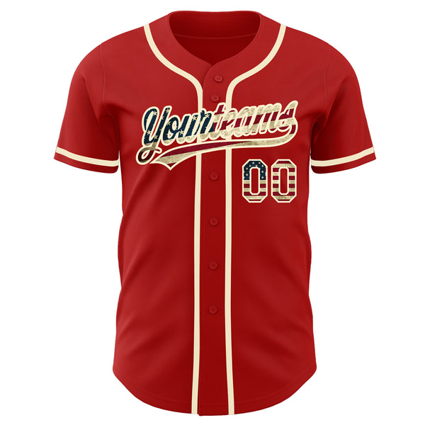 Custom Red Vintage USA Flag-Cream Authentic Baseball Jersey