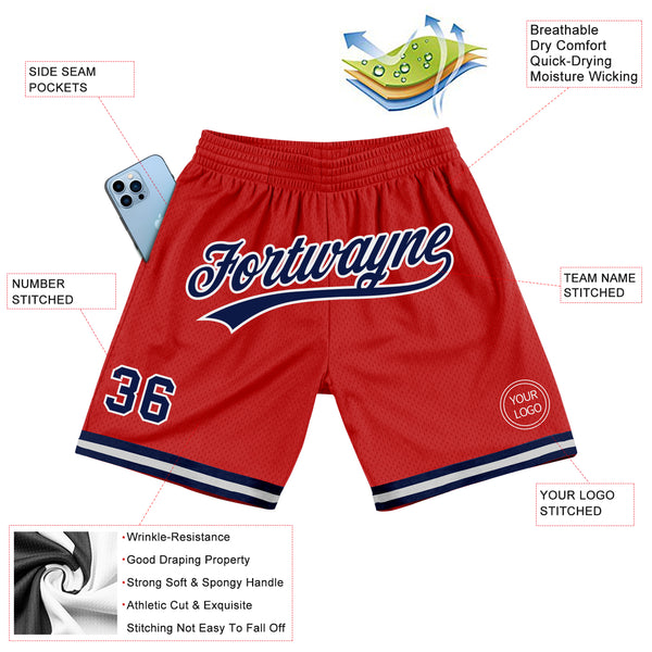 Custom Red Navy-White Authentic Throwback Basketball Shorts