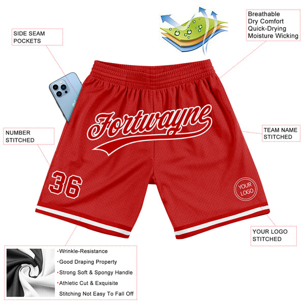 Custom Red White Authentic Throwback Basketball Shorts