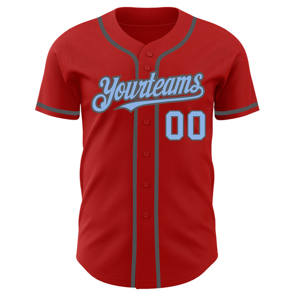 Custom Red Light Blue-Steel Gray Authentic Baseball Jersey
