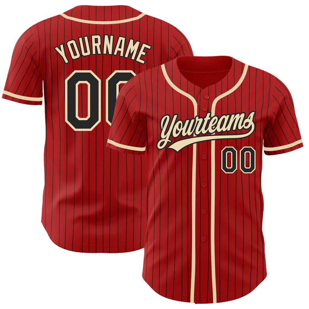 Custom Red Black Pinstripe City Cream Authentic Baseball Jersey